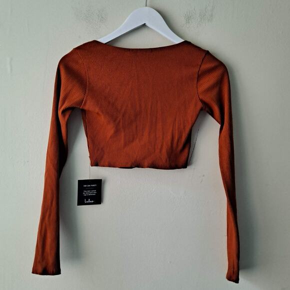 NWT Lulus Best Babe Long Sleeve Crop Top Ribbed Knit Rust Orange Womens Size XS - Picture 7 of 11